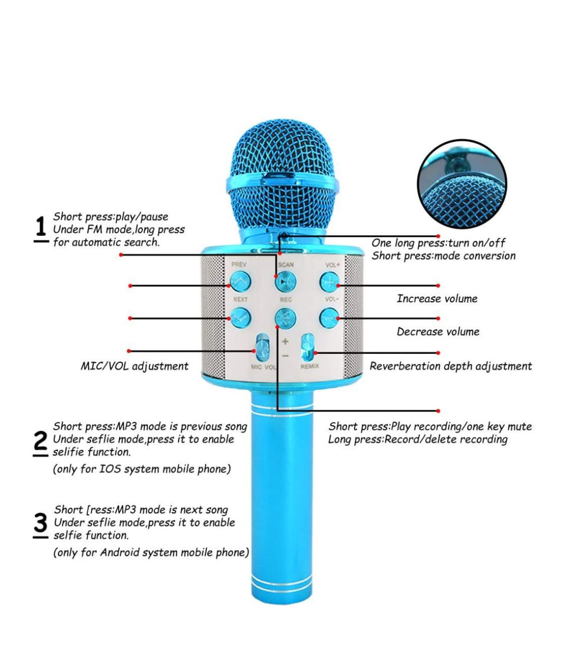 Wireless blue tooth karaoke microphone - Blue