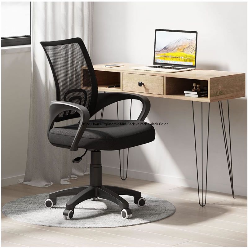Office Chairs Ergonomic Mid-Back -2 Pack –Black Color