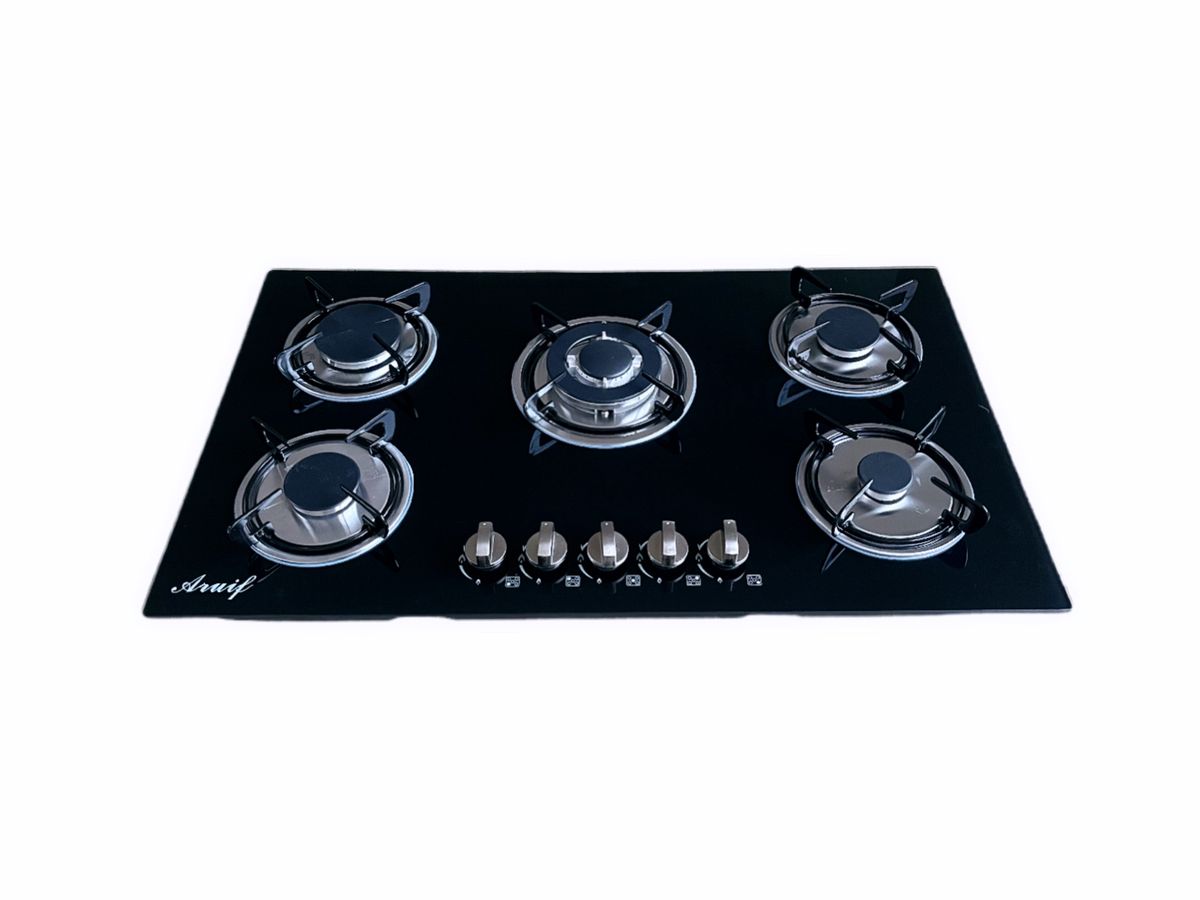 Aruif Built-In Tempered Glass Countertop 5 Burner Gas Hob 880mmx510mm