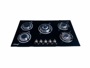 Aruif Built-In Tempered Glass Countertop 5 Burner Gas Hob 880mmx510mm