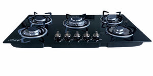 Aruif Built-In Tempered Glass Countertop 5 Burner Gas Hob 880mmx510mm
