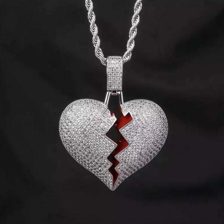 Iced Out Heart Broken Necklace-0000Art-
