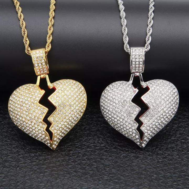 Iced Out Heart Broken Necklace-0000Art-