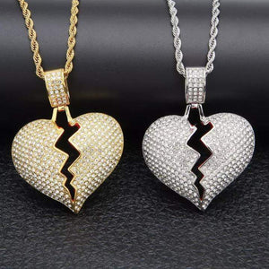 Iced Out Heart Broken Necklace-0000Art-