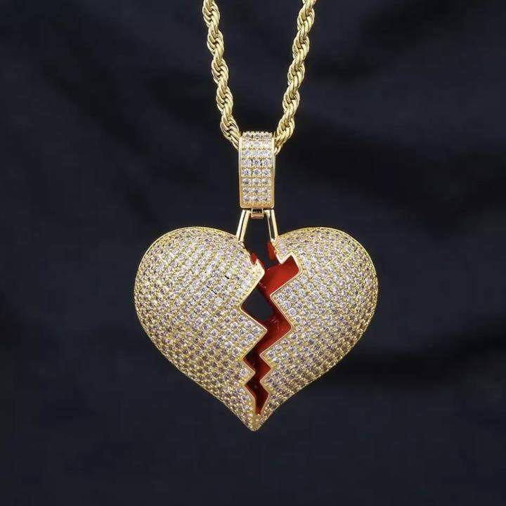 Iced Out Heart Broken Necklace-0000Art-