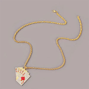 Iced out playing Cards Pendant Necklace