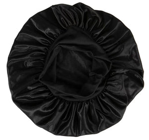 Extra Large Wide Band Sleep Bonnet Cap in breathable Black Satin Fabric - 0000Art