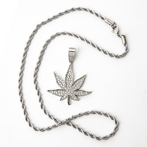 Silver Plated CZ  Iced Weed Pendant