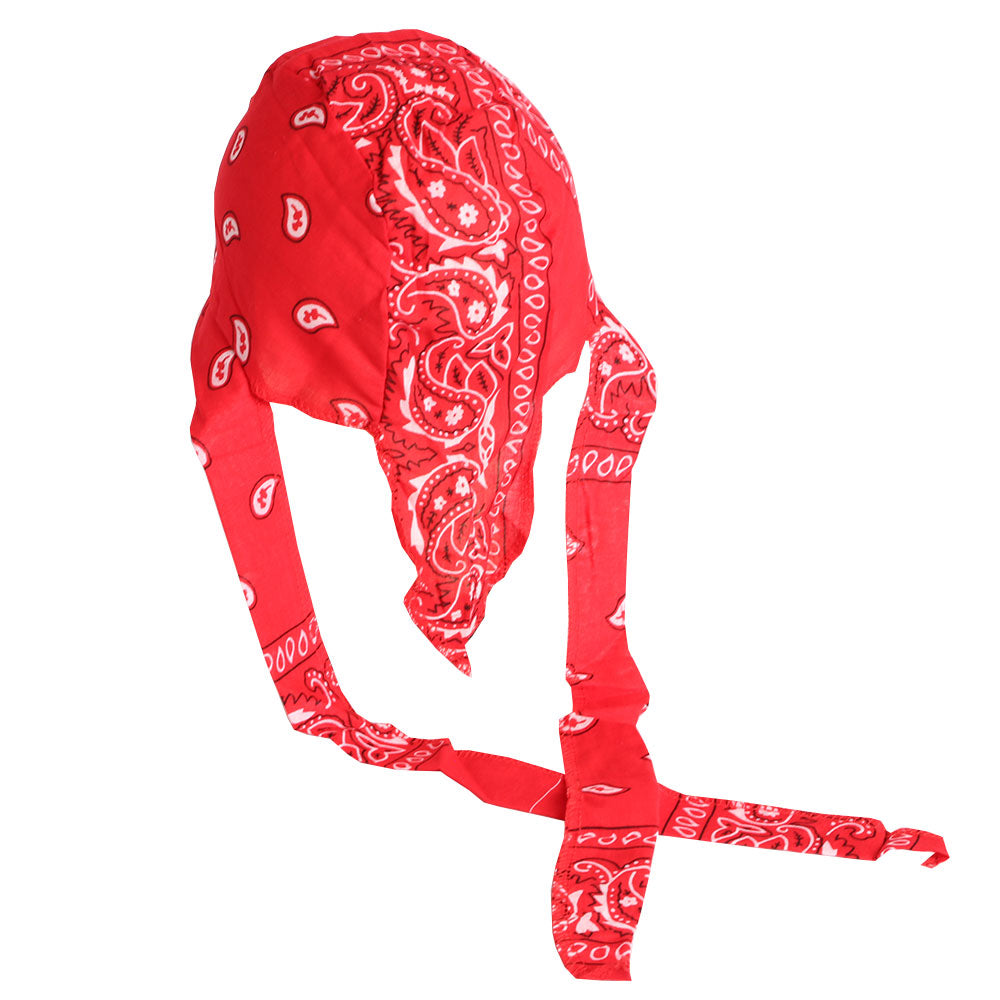 Cotton Biker Durag Headwrap in Red Paisley Pattern - 0000Art
