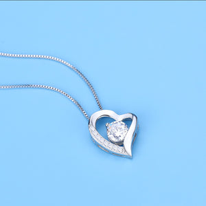 Love Heart 925 Sterling Silver Necklace with Sparkling CZ Rhinestones - 0000Art