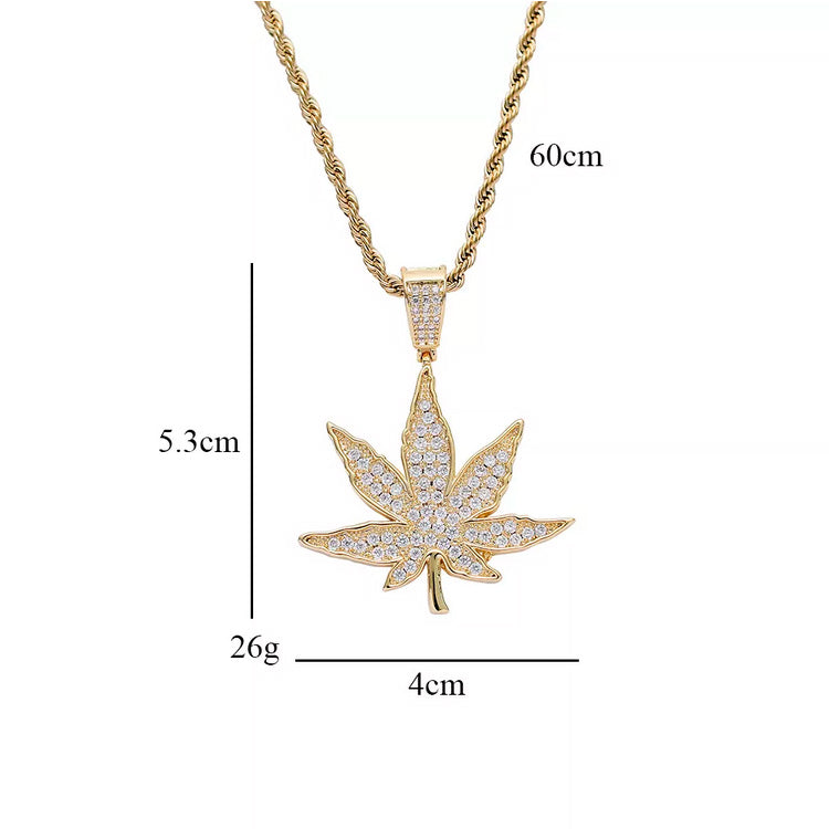 Gold Plated CZ  Iced Weed Pendant