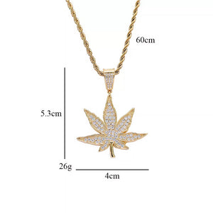 Gold Plated CZ  Iced Weed Pendant