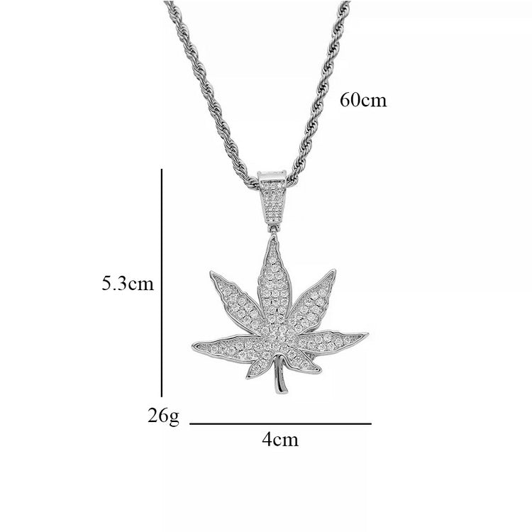 Silver Plated CZ  Iced Weed Pendant