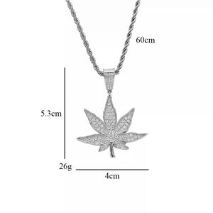 Silver Plated CZ  Iced Weed Pendant