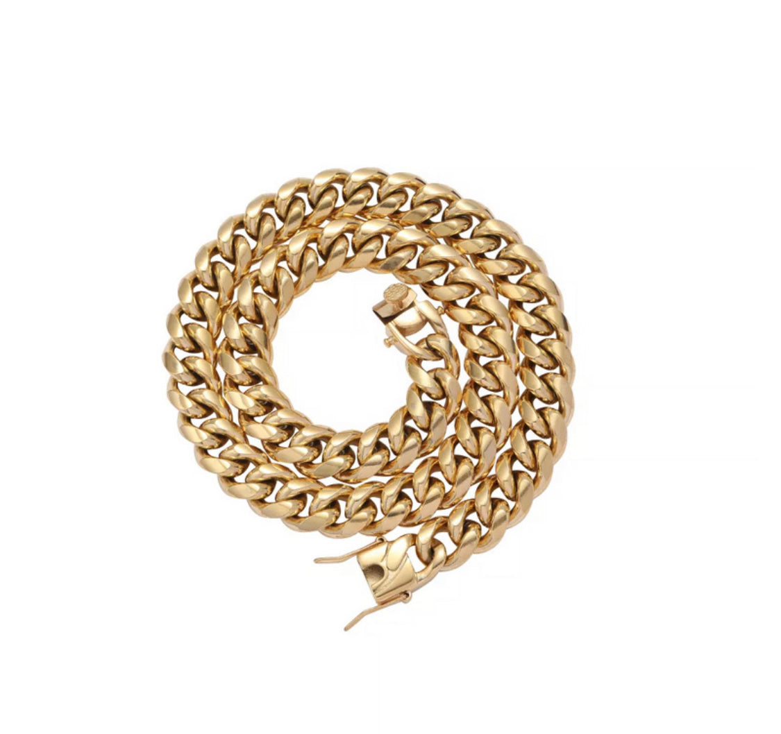 Stainless Steel Gold Cuban Link Necklace