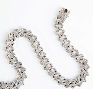 Iced Out Silver Cuban Chain in Zirconia Jewels - 0000Art