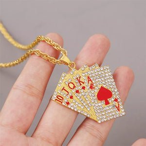 Iced out playing Cards Pendant Necklace