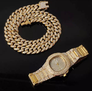 Iced Out Watch + Cuban Chain + Bracelet - 0000Art