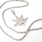 Load image into Gallery viewer, Silver Plated CZ  Iced Weed Pendant
